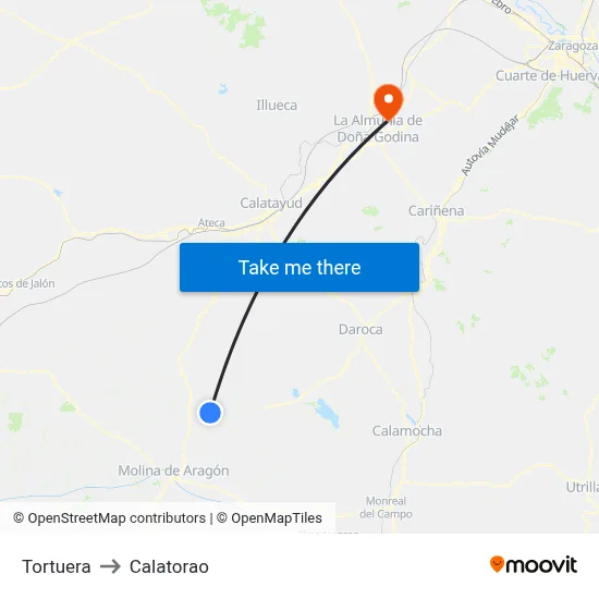 Tortuera to Calatorao map