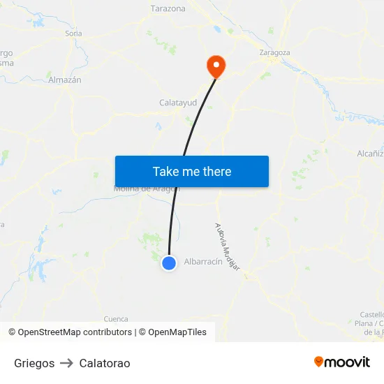 Griegos to Calatorao map