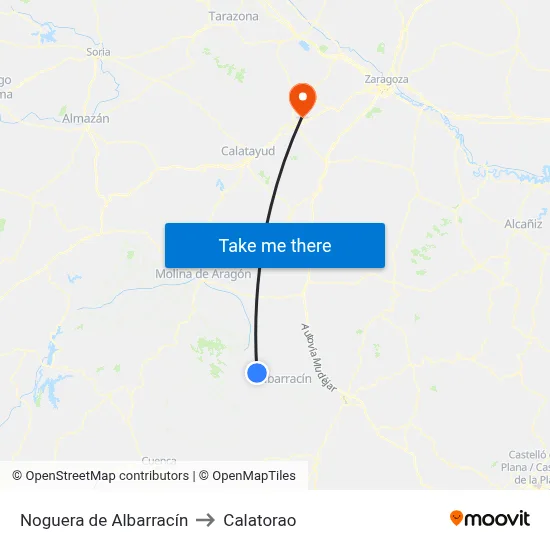 Noguera de Albarracín to Calatorao map