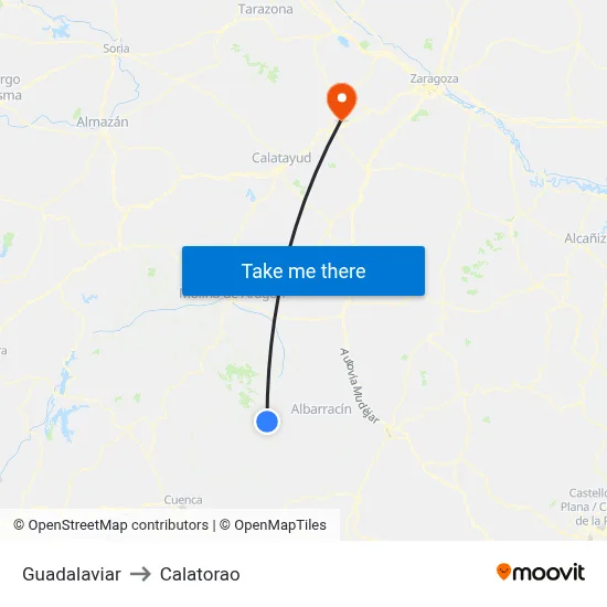 Guadalaviar to Calatorao map