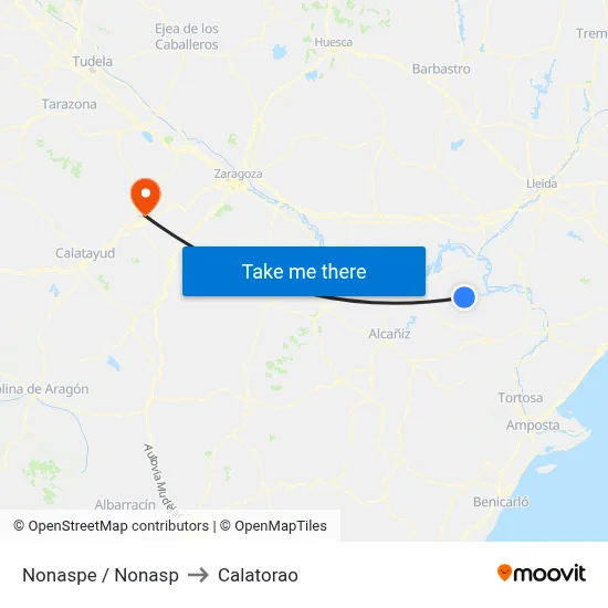 Nonaspe / Nonasp to Calatorao map