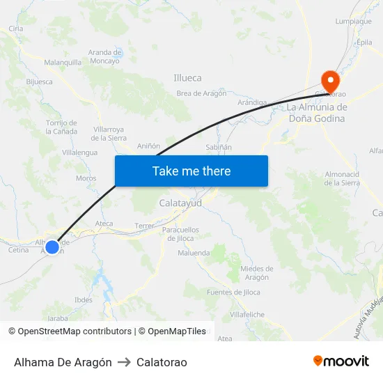 Alhama De Aragón to Calatorao map