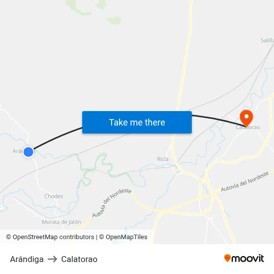 Arándiga to Calatorao map