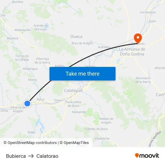 Bubierca to Calatorao map
