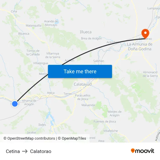 Cetina to Calatorao map