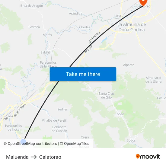 Maluenda to Calatorao map
