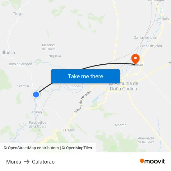 Morés to Calatorao map