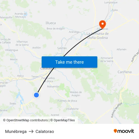 Munébrega to Calatorao map