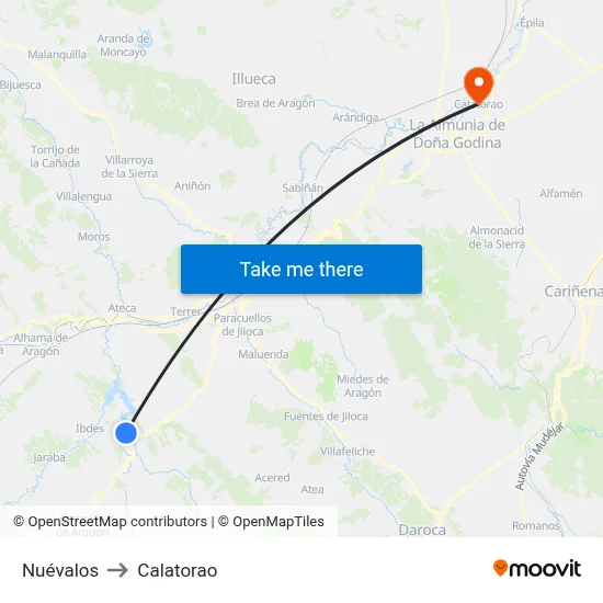 Nuévalos to Calatorao map