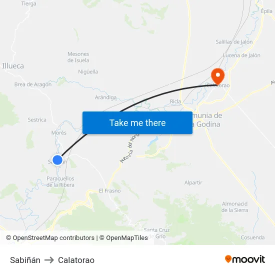 Sabiñán to Calatorao map