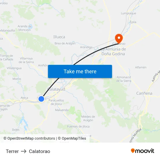 Terrer to Calatorao map