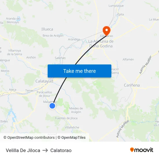 Velilla De Jiloca to Calatorao map