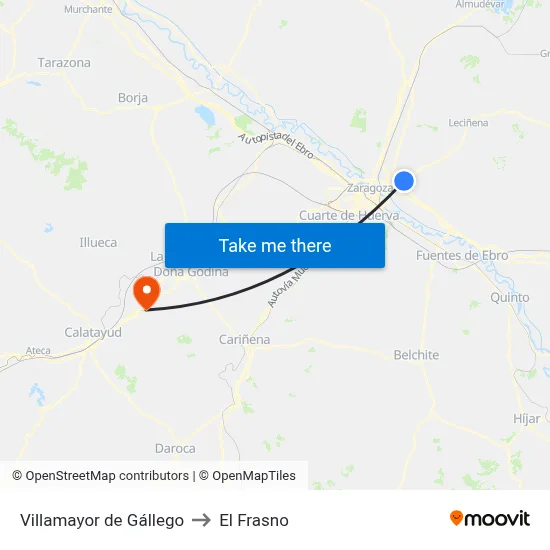 Villamayor de Gállego to El Frasno map