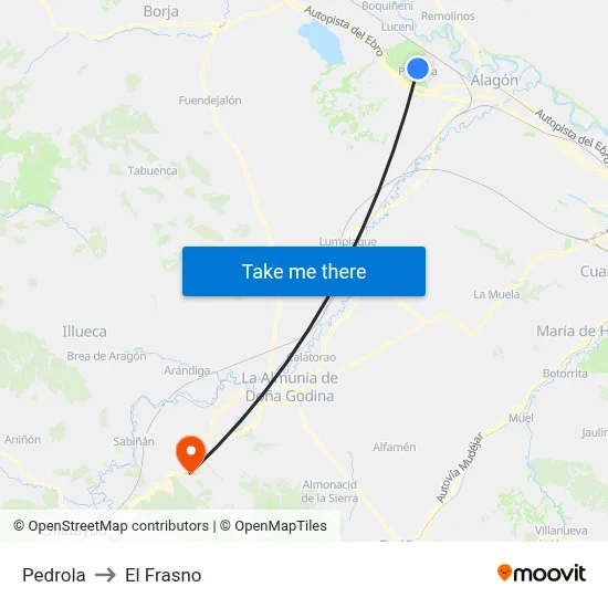 Pedrola to El Frasno map