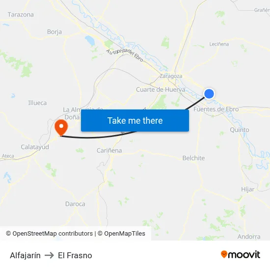 Alfajarín to El Frasno map