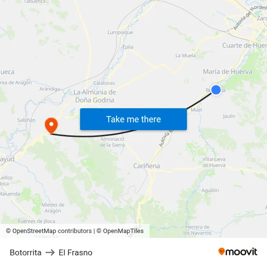 Botorrita to El Frasno map