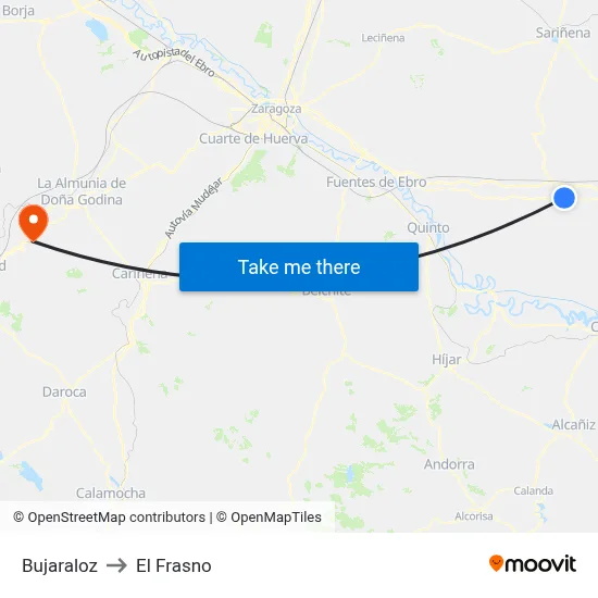 Bujaraloz to El Frasno map