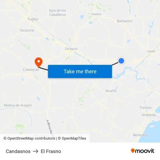 Candasnos to El Frasno map