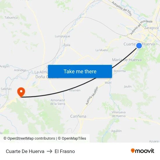 Cuarte De Huerva to El Frasno map