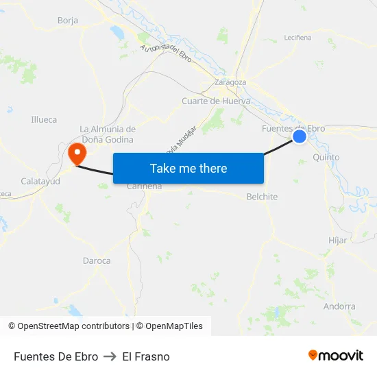 Fuentes De Ebro to El Frasno map