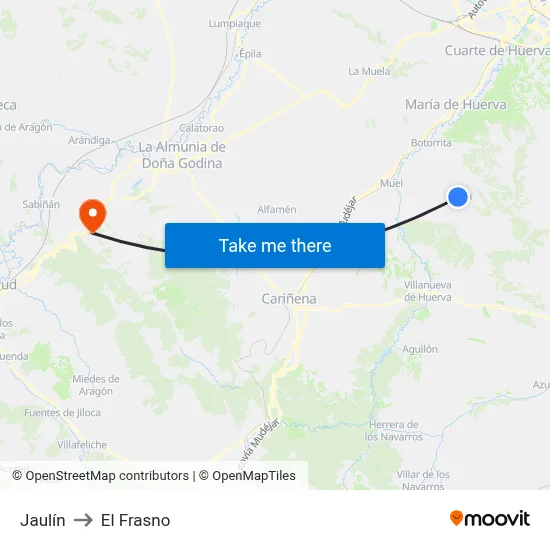 Jaulín to El Frasno map
