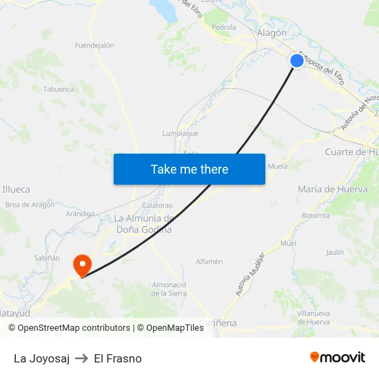 La Joyosaj to El Frasno map