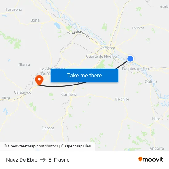 Nuez De Ebro to El Frasno map