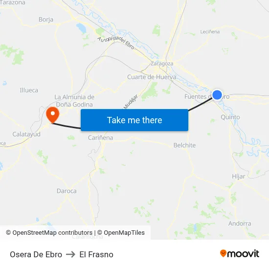 Osera De Ebro to El Frasno map