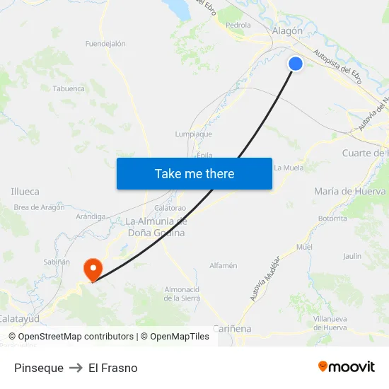 Pinseque to El Frasno map