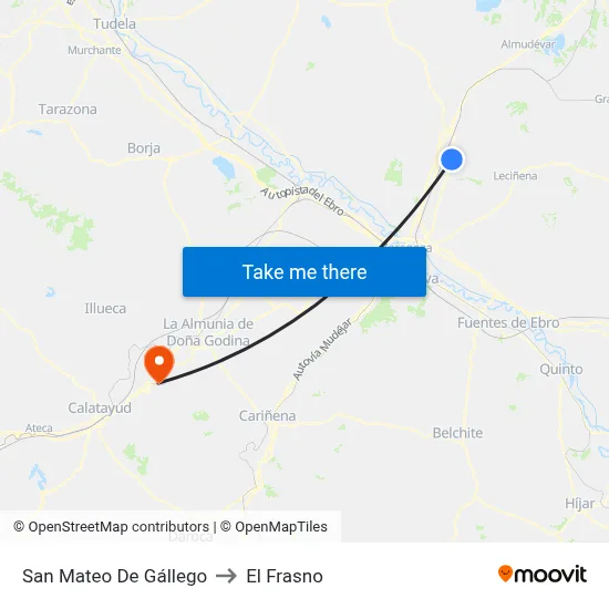 San Mateo De Gállego to El Frasno map