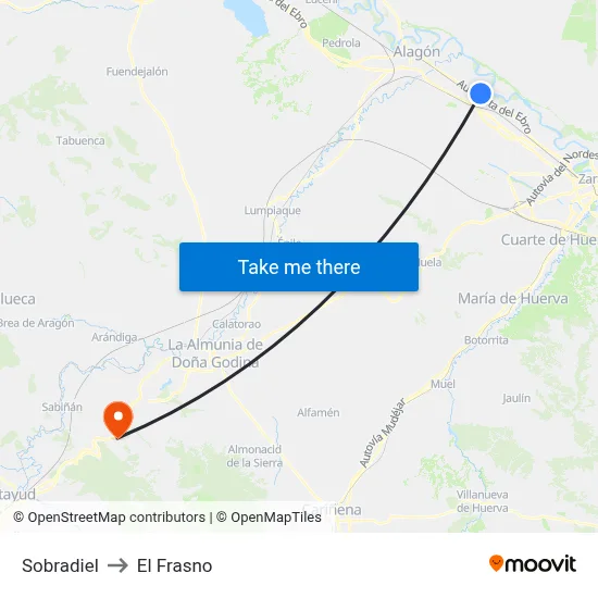 Sobradiel to El Frasno map