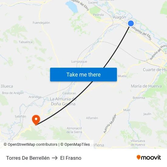 Torres De Berrellén to El Frasno map