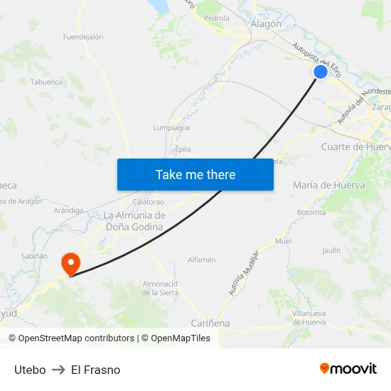 Utebo to El Frasno map