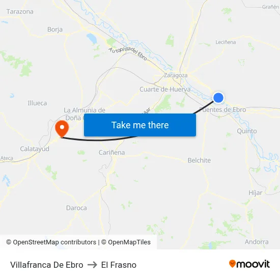 Villafranca De Ebro to El Frasno map