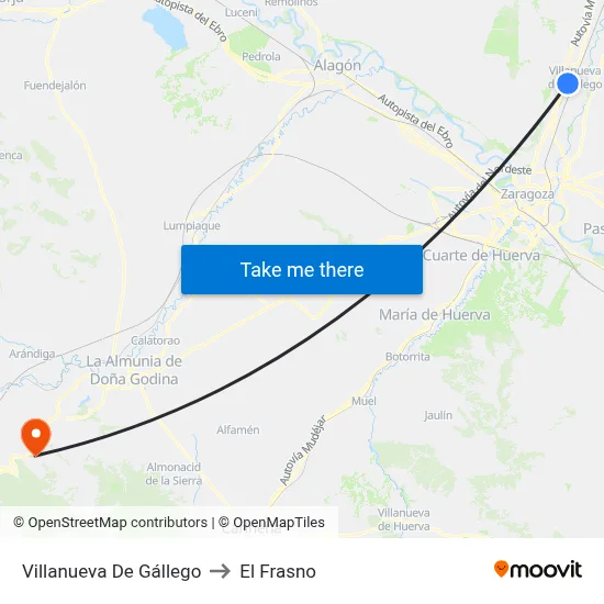 Villanueva De Gállego to El Frasno map