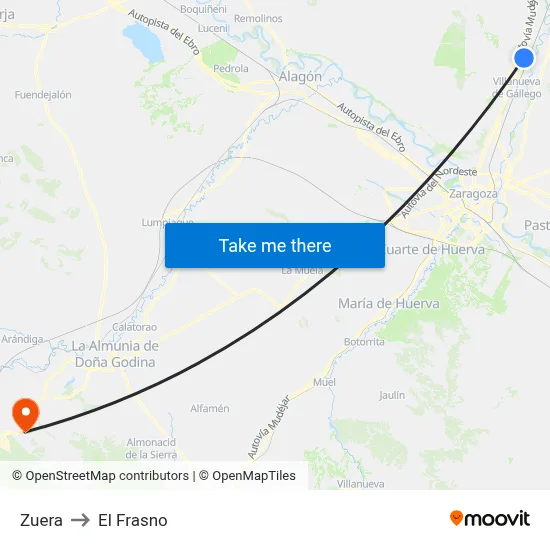 Zuera to El Frasno map