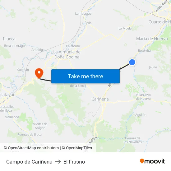Campo de Cariñena to El Frasno map