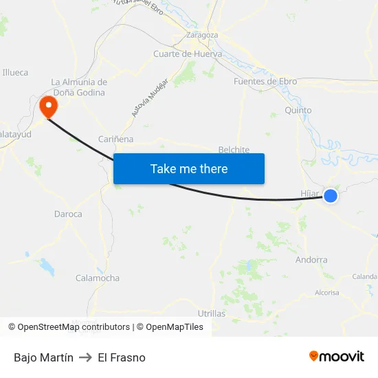 Bajo Martín to El Frasno map