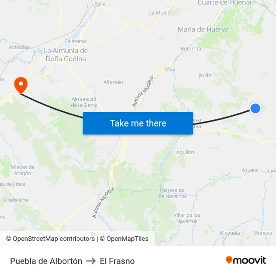 Puebla de Albortón to El Frasno map