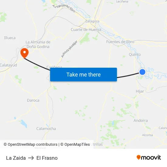 La Zaida to El Frasno map