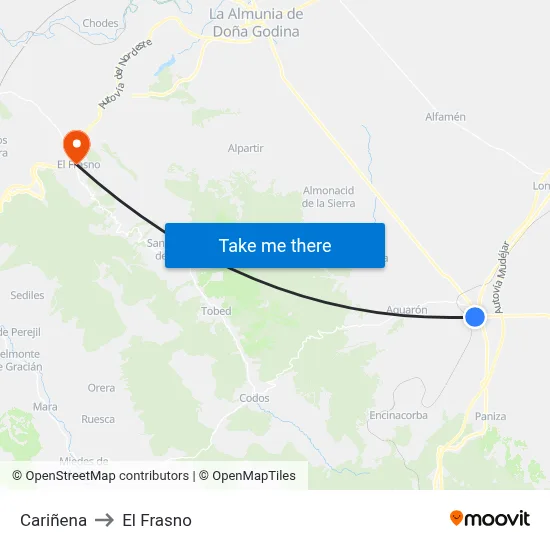 Cariñena to El Frasno map