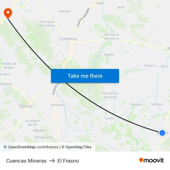 Cuencas Mineras to El Frasno map