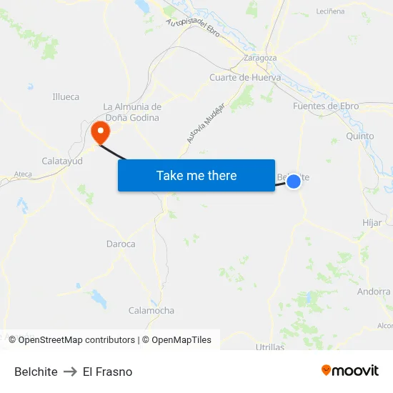Belchite to El Frasno map