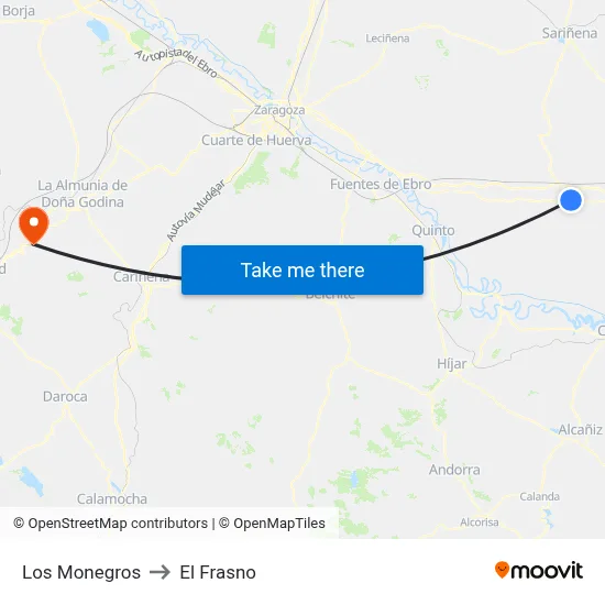 Los Monegros to El Frasno map