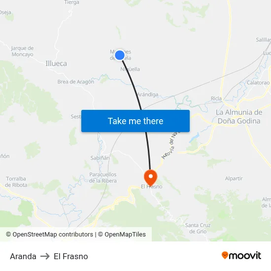Aranda to El Frasno map