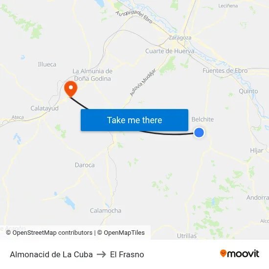 Almonacid de La Cuba to El Frasno map