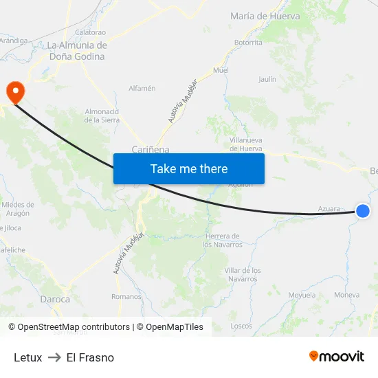 Letux to El Frasno map