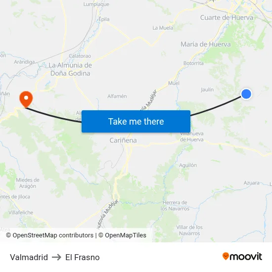Valmadrid to El Frasno map