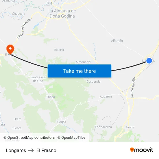 Longares to El Frasno map