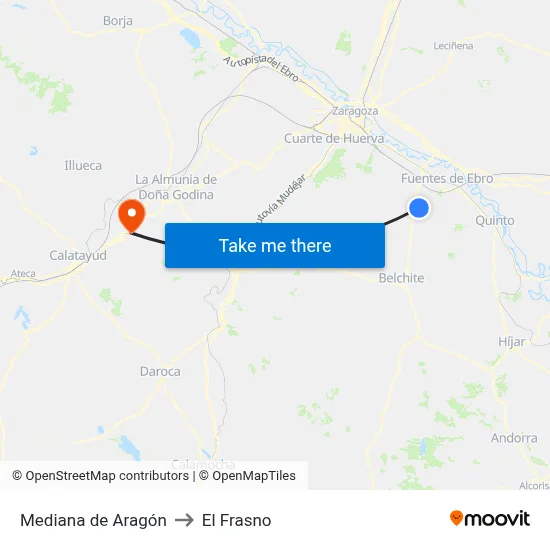 Mediana de Aragón to El Frasno map